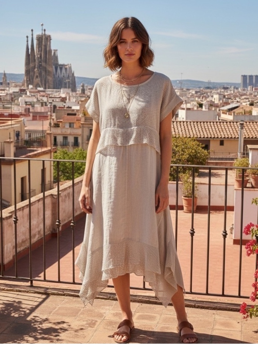 7 Agosto Boutique Italian Brand Layered Linen and Cotton European Coastal Dress